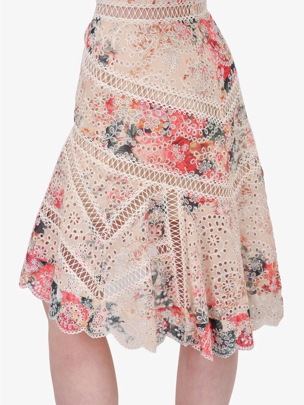 Zimmermann Cream Floral Eyelet Circle Skirt - Picture 3 of 6